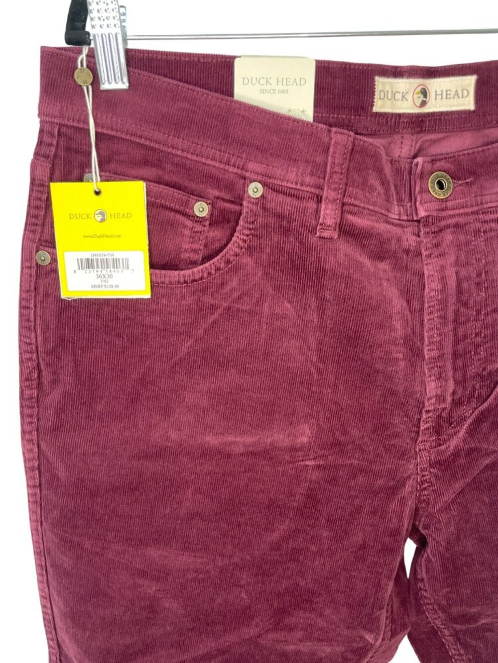 Duck Head Corduroy Pants Fig Men's Sz 36x30 Classic Fit Burgundy MSRP$128 NWT - Picture 2 of 13